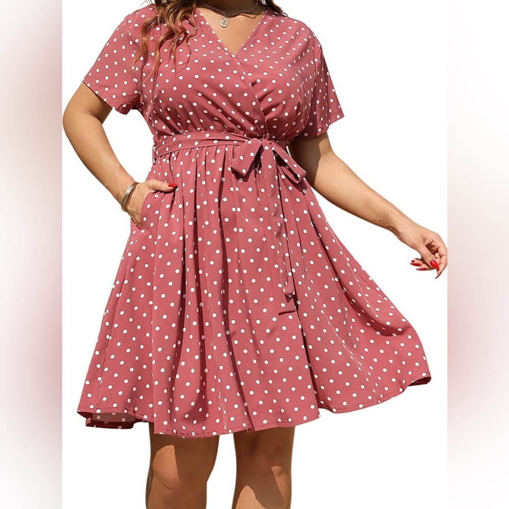 NWT Rose/Polka Dot Swing Wrap Dress with Pockets